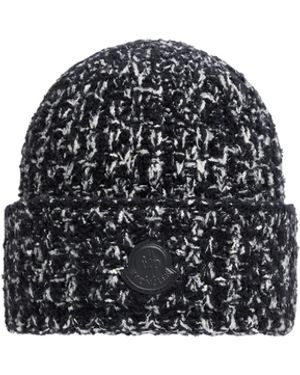 Moncler Wool & Cotton Blend Beanie - Black