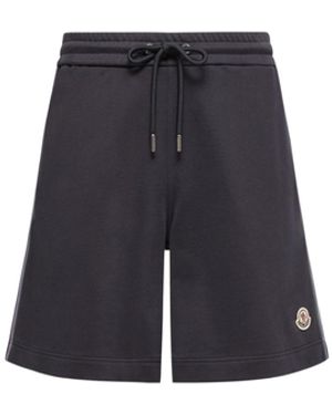 Moncler Moncler Striped Trim Cotton Fleece Shorts - Blue