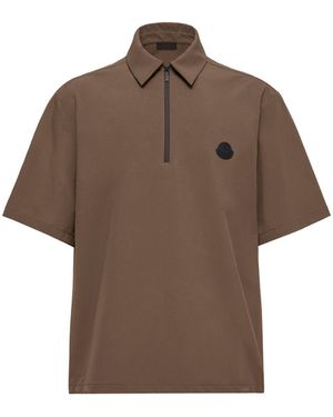 Moncler Moncler Logo Short Sleeve Half-Zip Shirt - Brown