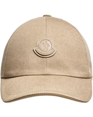 Moncler Moncler Leather Logo Cotton Gabardine Baseball Cap - Natural