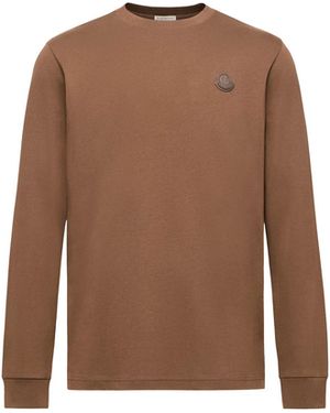Moncler Moncler Leather Logo Long Sleeve Cotton T-Shirt - Brown