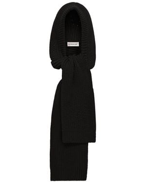 Moncler Moncler Wool & Cashmere Blend Hooded Scarf - Black