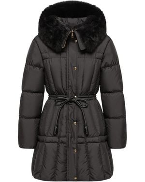 Moncler Moncler Solennel Shearling Trimmed Hooded Short Down Parka Jacket - Black