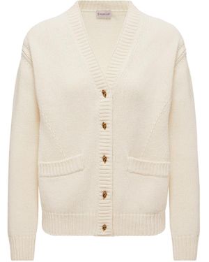 Moncler Wool & Cashmere V-Neck Cardigan - Natural