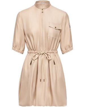 Moncler Moncler Silk Twill Mini Shirt Dress - Natural