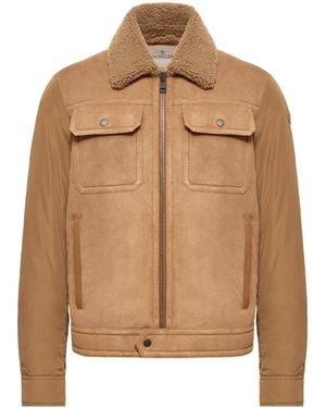 Moncler Moncler Zerique Shearling & Suede Short Down Jacket - Natural
