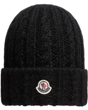 Moncler Moncler Cable Knit Wool Blend Beanie - Black