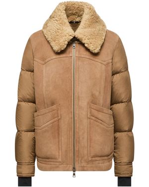 Moncler Moncler Suede Shearling-Trimmed Short Down Jacket - Brown