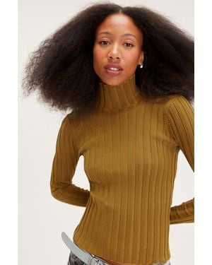 Monki Slim Knitted Turtleneck Top - Yellow