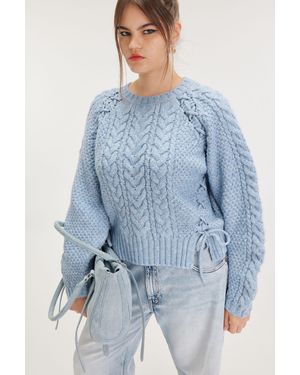 Monki Cable-knit Lace-up Jumper - Blue