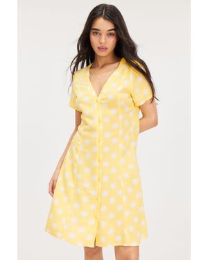 Monki Buttoned Short Sleeve Mini Dress - Yellow