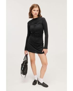 Monki Gathered Long Sleeve Mini Dress - Black