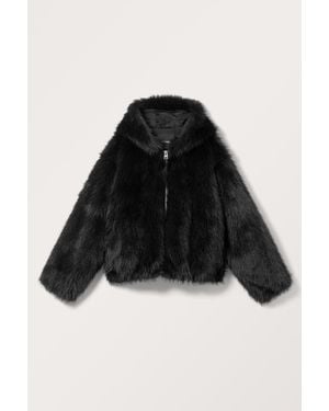 Monki Kunstpelzjacke Mit Kapuze - Schwarz