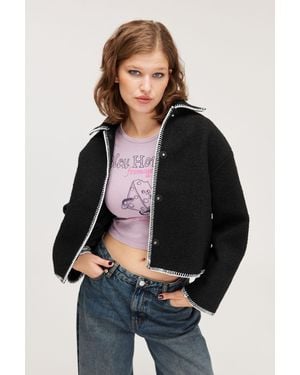Monki Stitch Detailed Single-breasted Jacket - Black