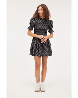 Monki Puffy Smocked Mini Dress - Black