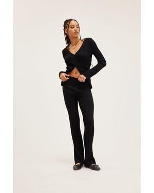 Monki Regular Waist Rib Knit Trousers - Black