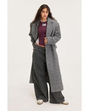Monki Long Oversized Double-breasted Coat - Grey