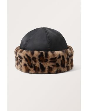 Monki Faux Fur Nylon Hat - Black