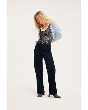 Monki Yoko Corduroy Trousers High Waist Wide Leg Dark Blue