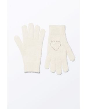 Monki Rhinestone Heart Gloves - White