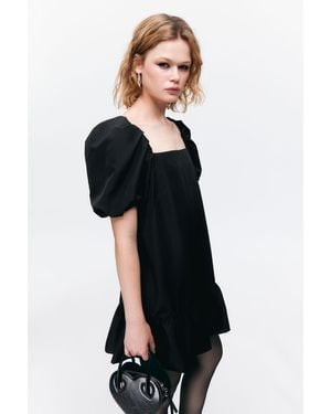 Monki Short Puffy-sleeved Peplum Dress - Black