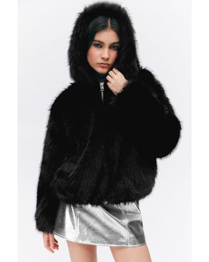 Monki Hooded Faux Fur Jacket in White Lyst UK