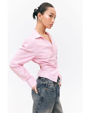 Monki Cropped Open Back Shirt - Pink