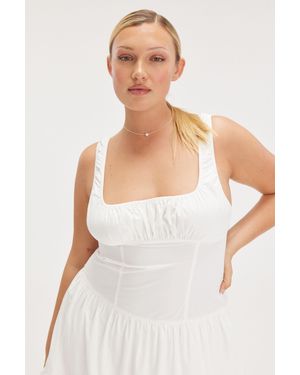 Monki Tiered Cotton Midi Dress - White