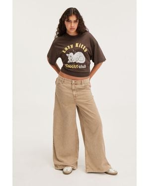 Monki Low Loose Corduroy Trousers - Natural