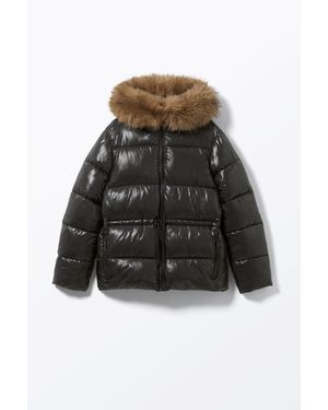 Monki Gefütterte Daunenjacke Mit Kunstpelzkragen - Schwarz