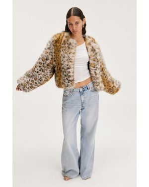 Monki Short Faux Fur Jacket - White