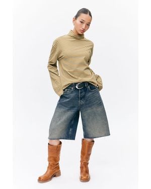Monki Boxy Long-Sleeved Mock Turtleneck Top - Blue