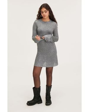 Monki Knitted Long-Sleeved Sequin Dress - Grey