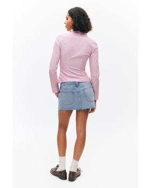 Monki Fitted Long Sleeve Poplin Shirt - Pink