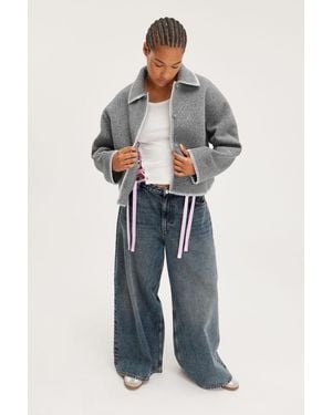 Monki Stitch Detailed Single-Breasted Jacket - Blue