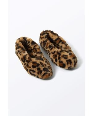 Monki Faux-fur Ballerinas - Brown