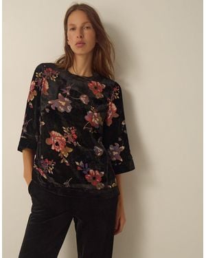 Monsoon Abril Floral Devoré Velvet Top Black