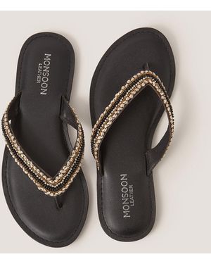 Monsoon Harper Beaded Leather Flip Flops Black