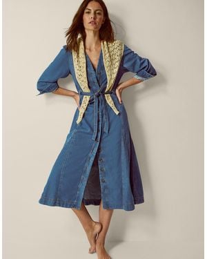 Monsoon Alison V-neck Denim Midi Dress Blue