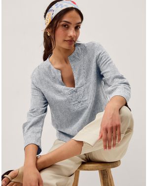 Monsoon Alexis Stripe Linen-blend Top Blue - Grey