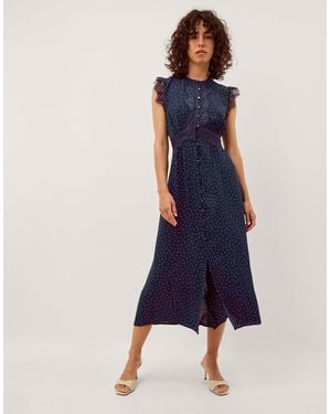 Monsoon Cleo Lace Polka Dot Midi Dress Blue