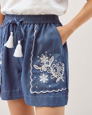 Monsoon Isla Embroidered Denim Shorts Blue