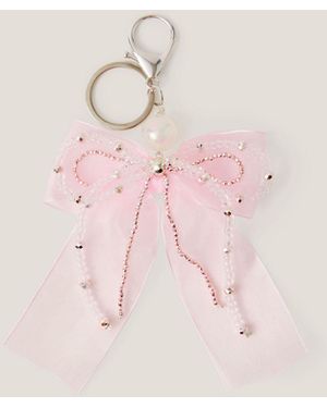 Monsoon Bead & Ribbon Bow Bag Charm - Pink