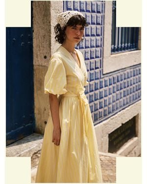 Monsoon Frnch Ihabela Stripe Midi Wrap Dress Yellow - Blue