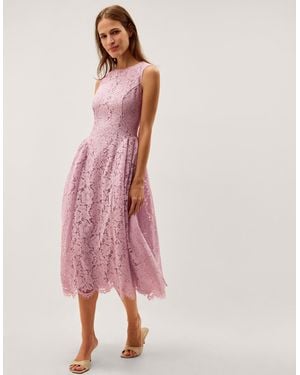 Monsoon Lydia Sleeveless Lace Midi Dress Pink