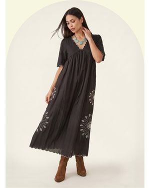 Monsoon Raffya Ibiza Cutwork Midi Dress Grey - Blue