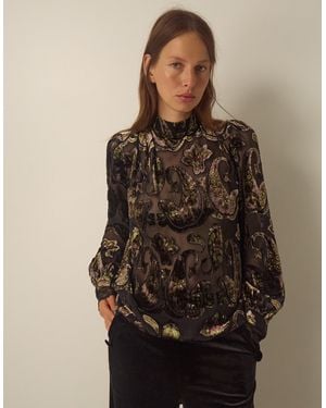 Monsoon Jaz High Neck Paisley Devoré Top Green - Brown