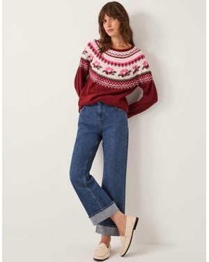 Monsoon Penny Embellished Fair Isle Jumper Red