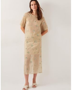 Monsoon Sacha Embroidered Midi Skirt Gold - Natural