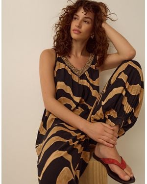 Monsoon Zahara Sleeveless Print Jumpsuit Black - Brown